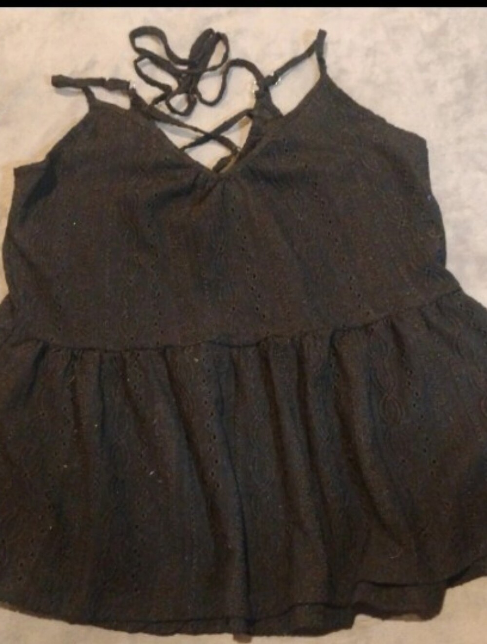 Maurices Black Eyelet Knit Tank Top Lace Up Back - S